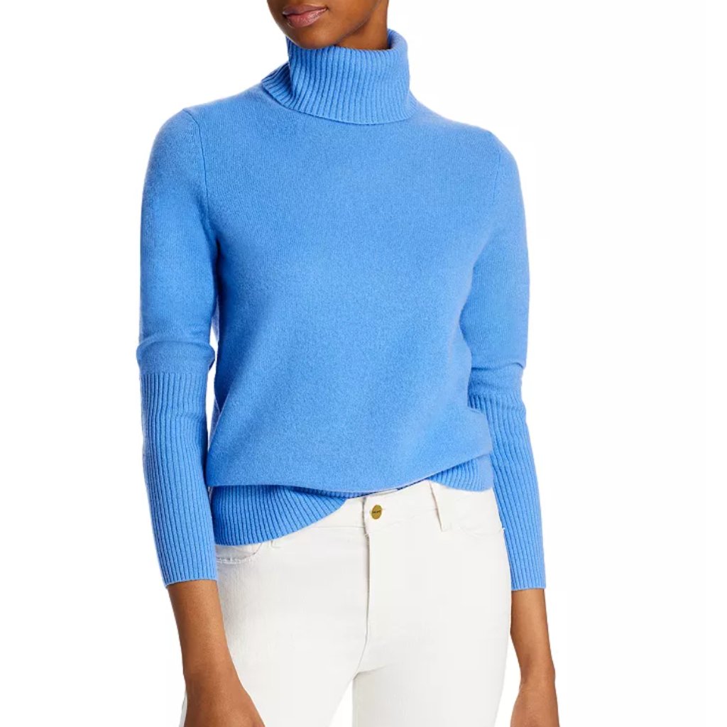 $200 Aqua Cashmere Cashmere Turtleneck Sweater-Country Blue